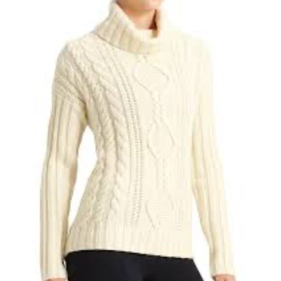 Athleta Chunky Cable Knit Fisherman Sweater Ivory Merino Wool Women’s Sz XXS - Picture 1 of 9